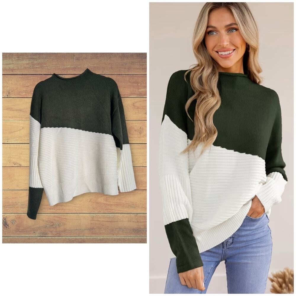 NEW Cupshe Asymmetrical Colorblock Standing Collar Sweater, Small